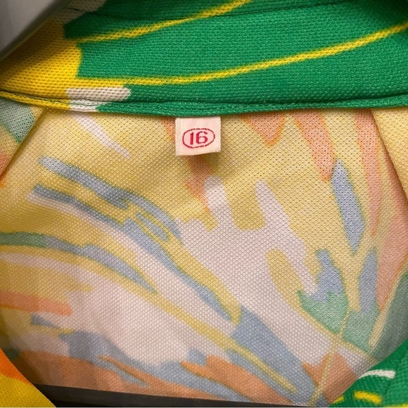 Vintage ALEX GARAY Women Green Yellow Floral Retro Button Shirt Jacket Size 16 - Picture 6 of 7